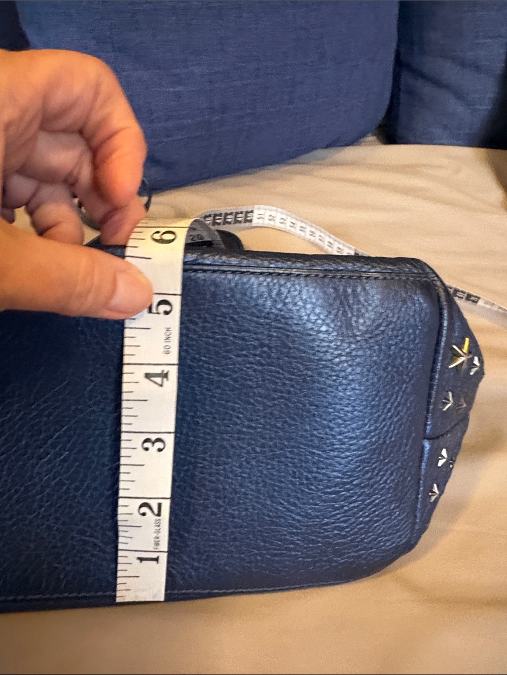 RARE Jimmy Choo Pebbled Navy Leather StarStud Shoulder Bag Red Jewel Star accent - Picture 13 of 16